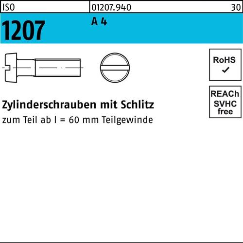 Zylinderschraube ISO 1207 Schlitz M3x 35 A 4 500 Stück