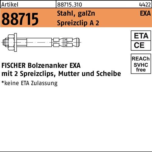 Bolzenanker R 88715 EXA 6/10 Stahl galv.verz./Spreizclip A2 100St. FISCHER