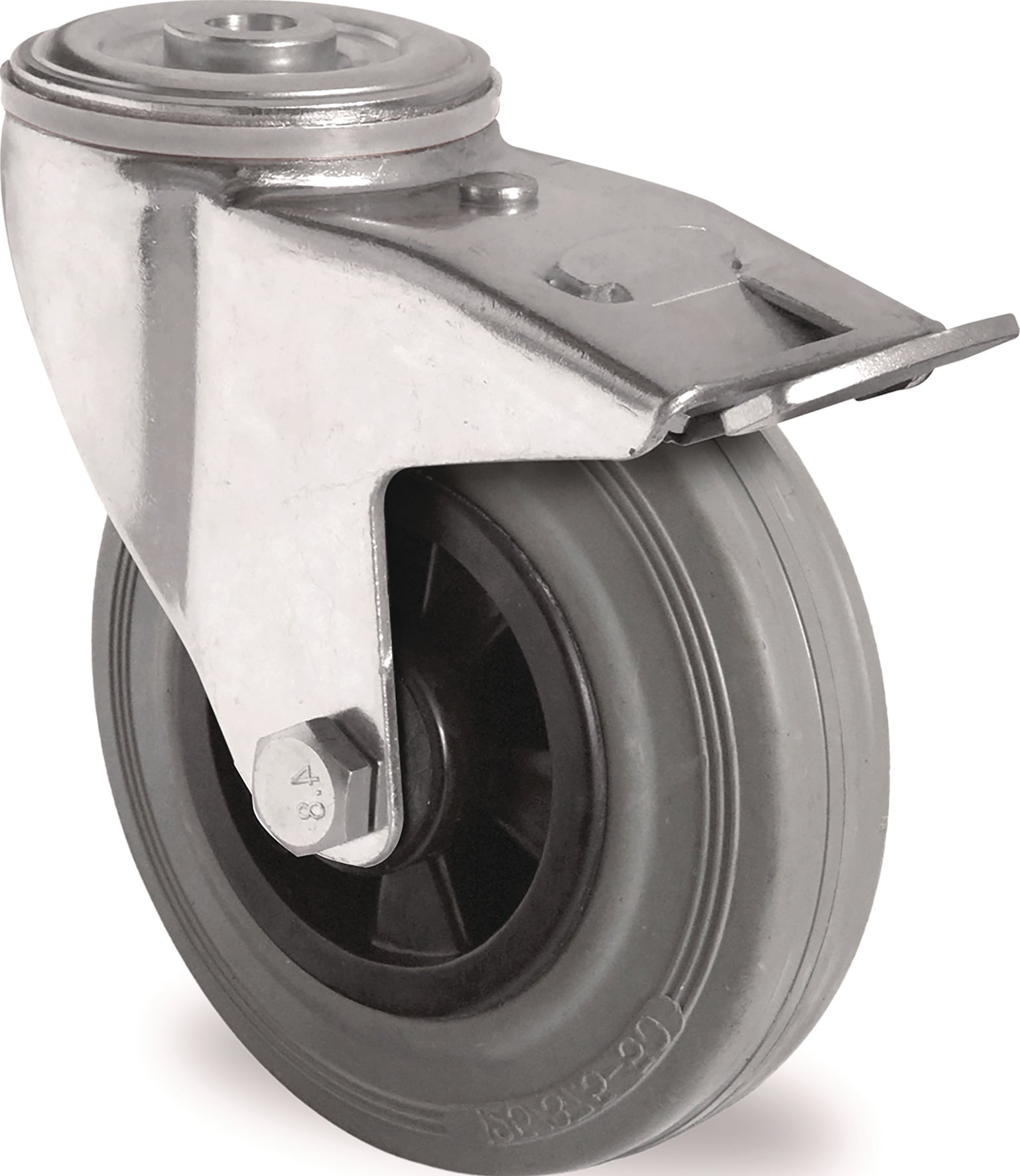 Lenkrolle m.Festst.D.100mm Trgf.75kg m.Rückenloch Rollenlager VG grau TECWERK