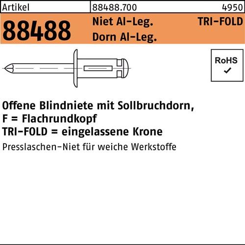Blindniete R 88488 Flachrundkopf 4,8x22,2 Niet Alu/Dorn Alu 250St. GESIPA