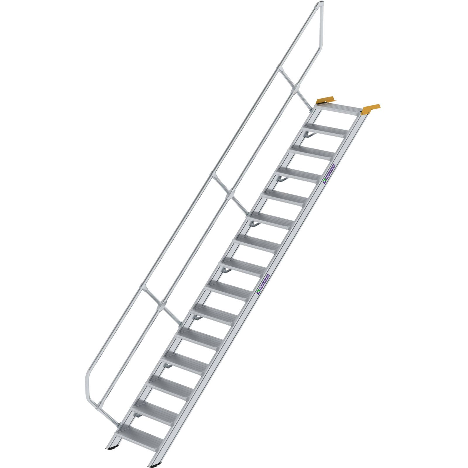 Günzburger Steigtechnik Treppe 45° Stufenbreite 600 mm 15 Stufen Aluminium geriffelt - 600255