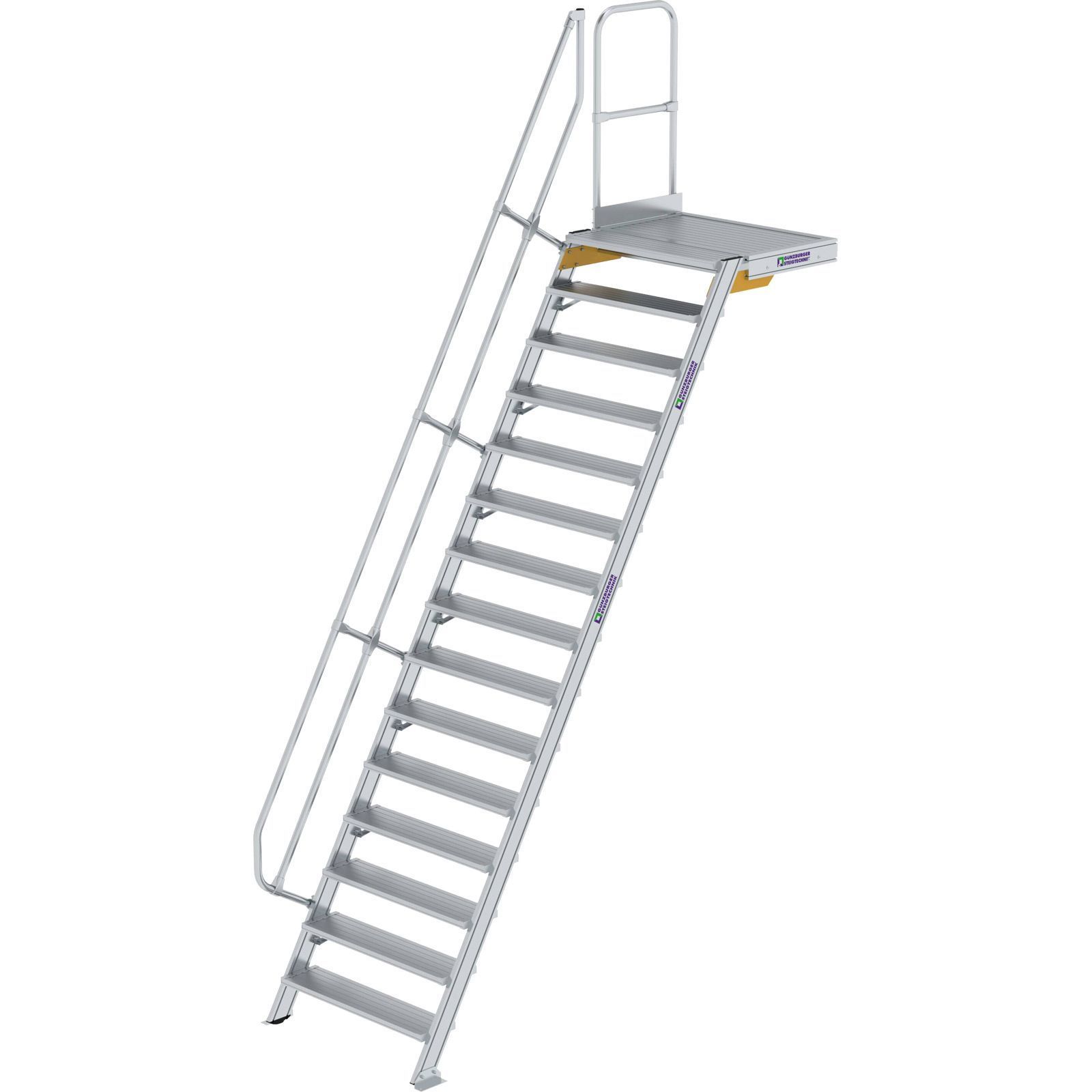 Günzburger Steigtechnik Treppe mit Plattform 60° Stufenbreite 1.000 mm 15 Stufen Aluminium geriffelt - 600415
