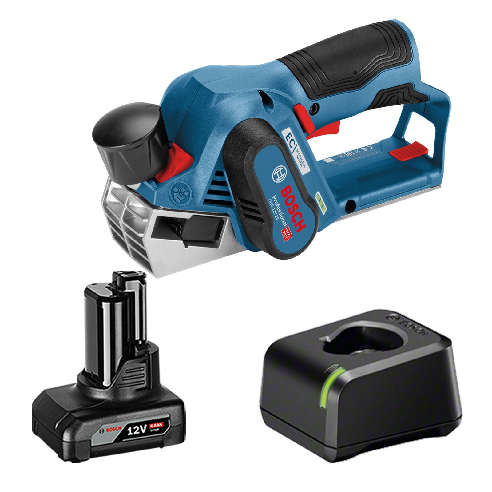 Bosch Akku-Hobel GHO 12V-20 12 V / 1x 4,0 Ah Akku + Ladegerät 