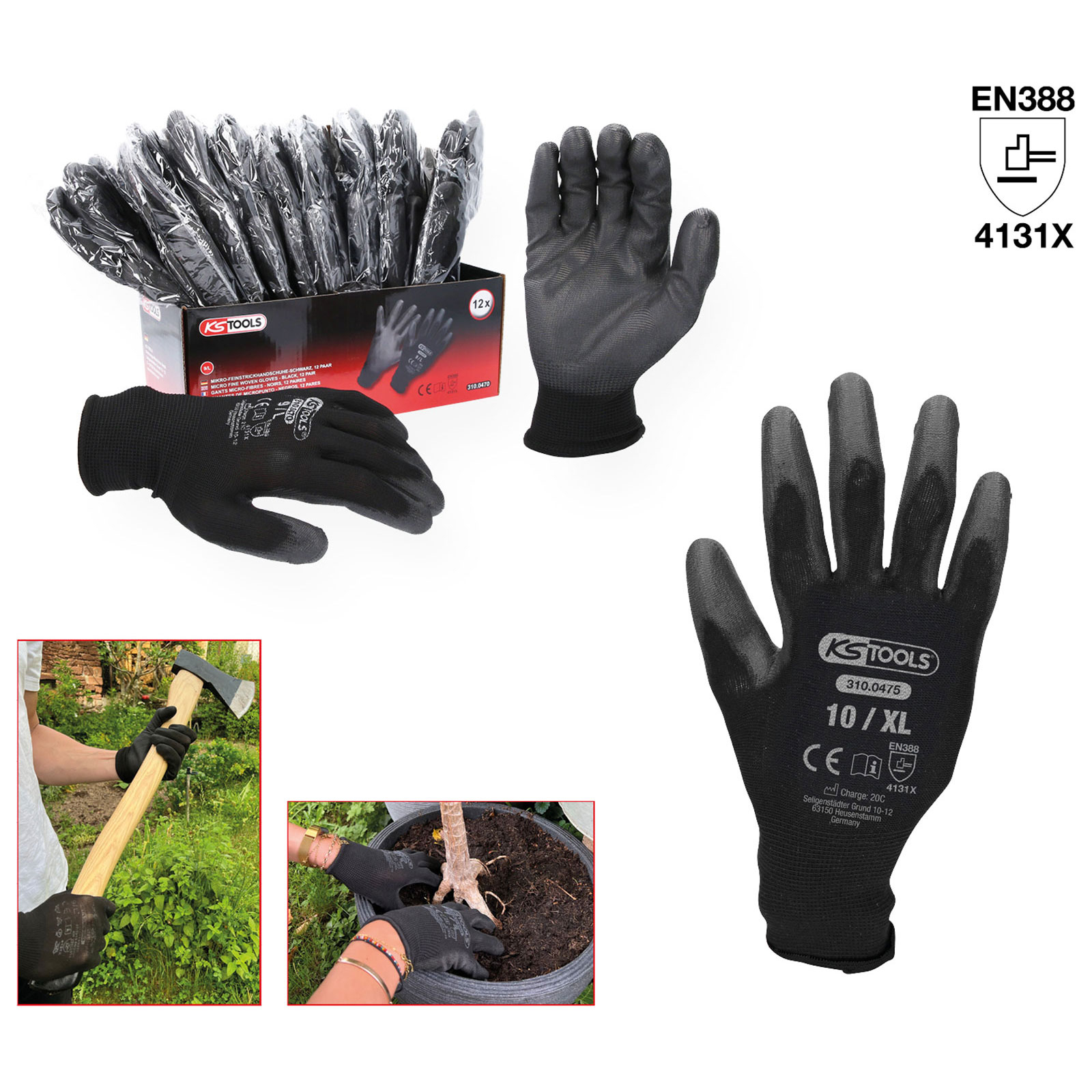 KS TOOLS Mikro-Feinstrickhandschuhe schwarz 10 12 Paar - 310.0475