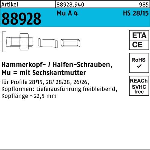 Hammerkopfschraube R 88928 28/15 6-ktmutter M10x 40 Mu A 4 50St. HALFEN