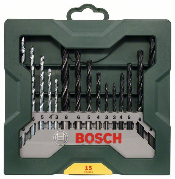 Bosch Mini-X-Line Mixed-Set, 15tlg., 5 Stein-, 5 Metall-, 5 Holzbohrer - 2607019675