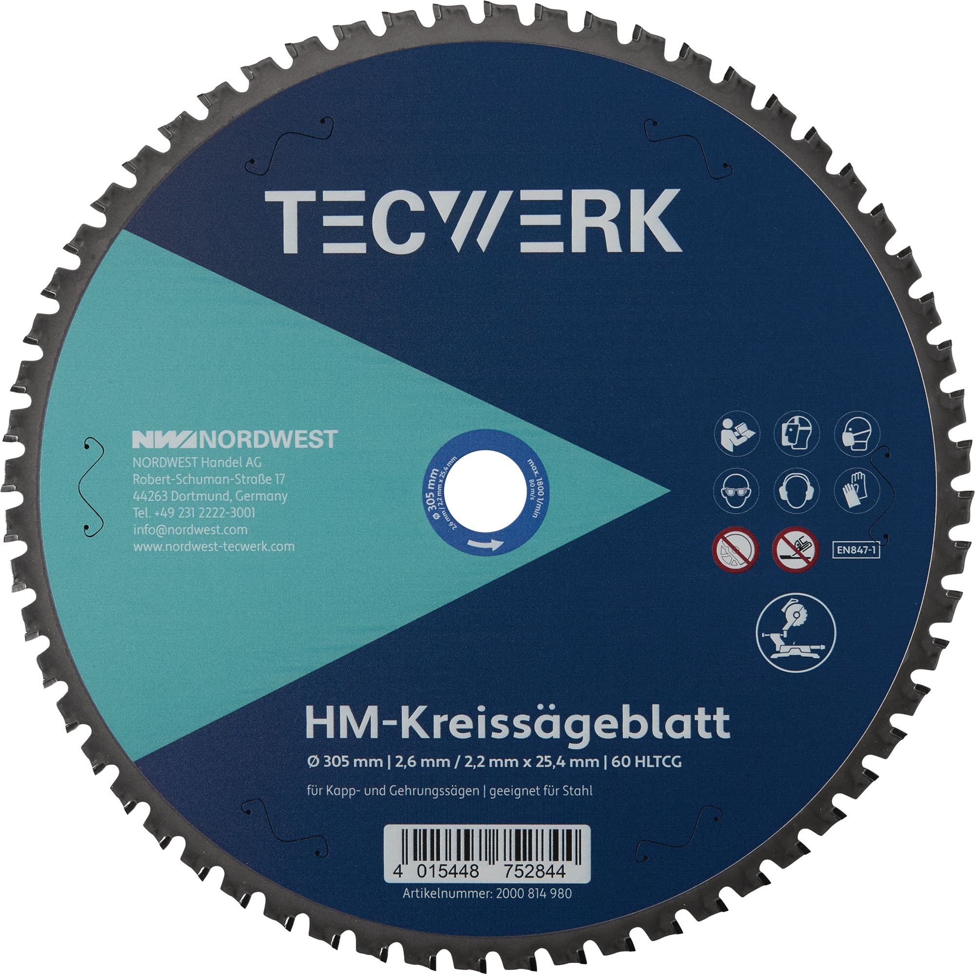 Tisch-/Kappkreissägeblatt AD 305mm Z.60 HLTCG Bohr.25,4mm Schnitt-B.2.6mm