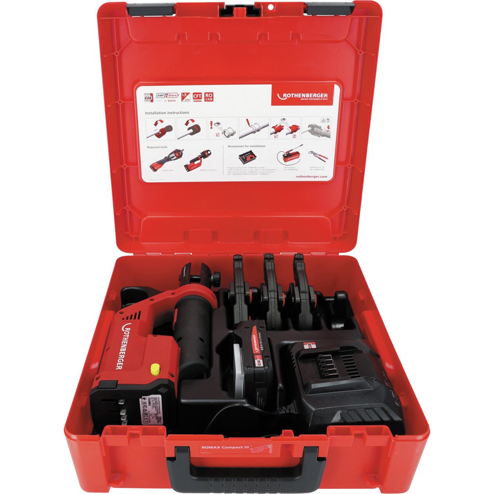 ROTHENBERGER Akku-Pressmaschine ROMAX COMPACT III Set RFz12-16-20, 2Ah, EU, CAS - 1000004434