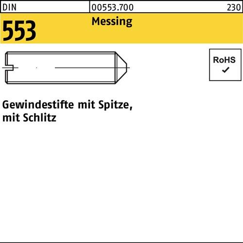 Gewindestift DIN 553 Schlitz/Spitze M3x 6 Messing 100 Stück