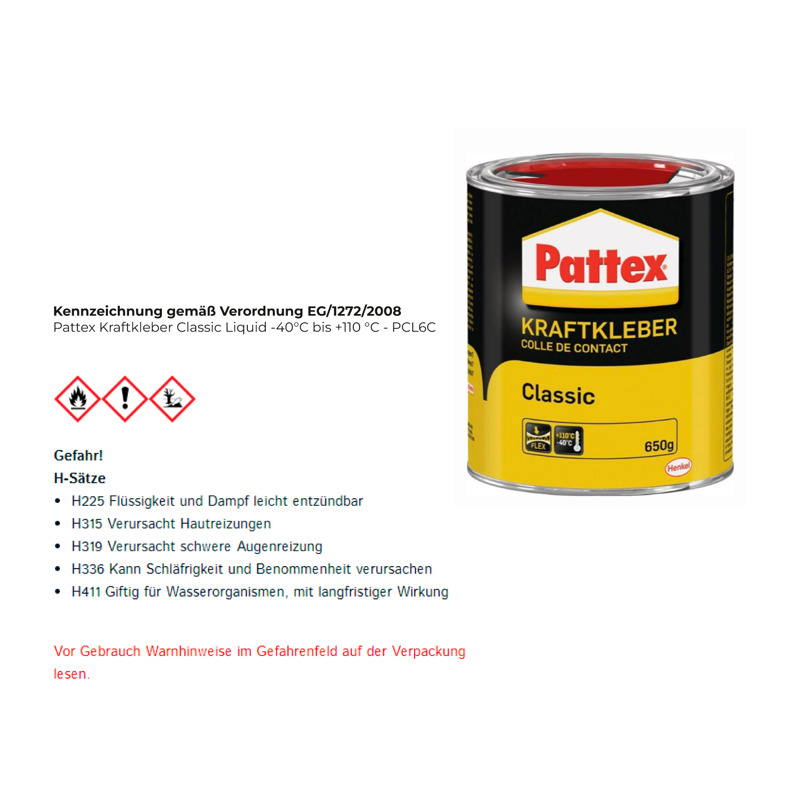 Pattex Kraftkleber Classic Liquid -40°C bis +110 °C - PCL6C