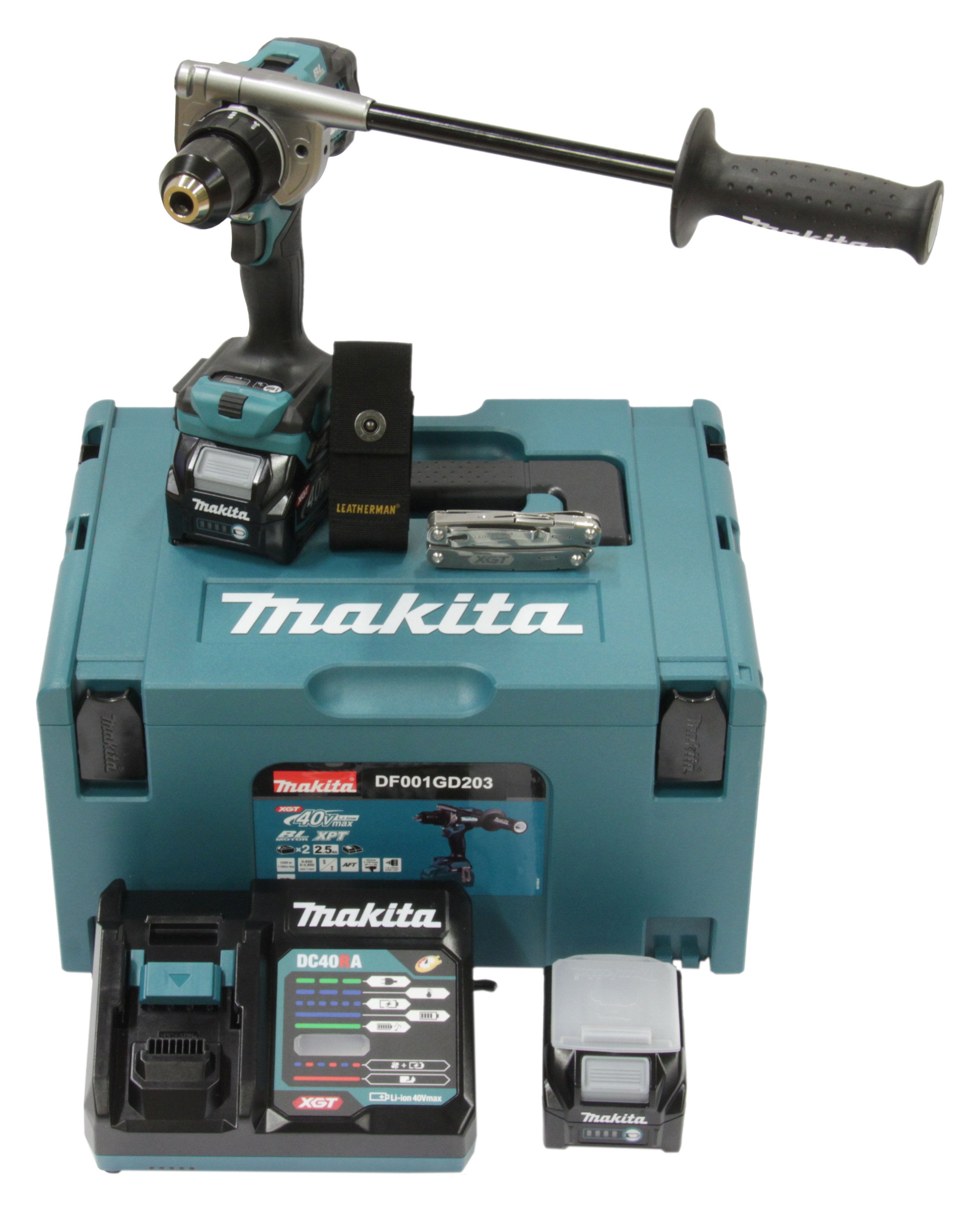 Makita DF001GD203 Akku-Bohrschrauber 40V max. / 2x 2,5 Ah Akku + Schnellladegerät im MAKPAC + Side-Kick