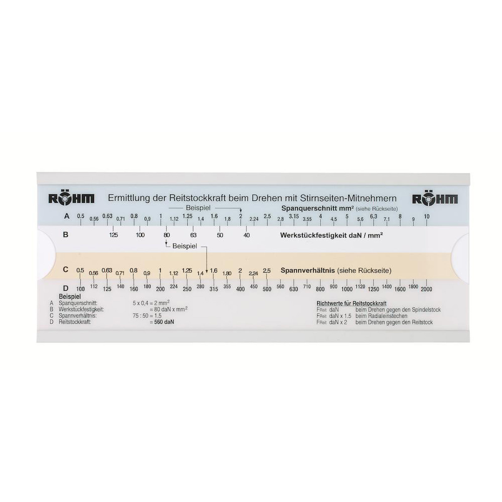 Röhm RÖHM-Rechenschieber, zur Ermittlung der axialen Reitstockkraft - 088230