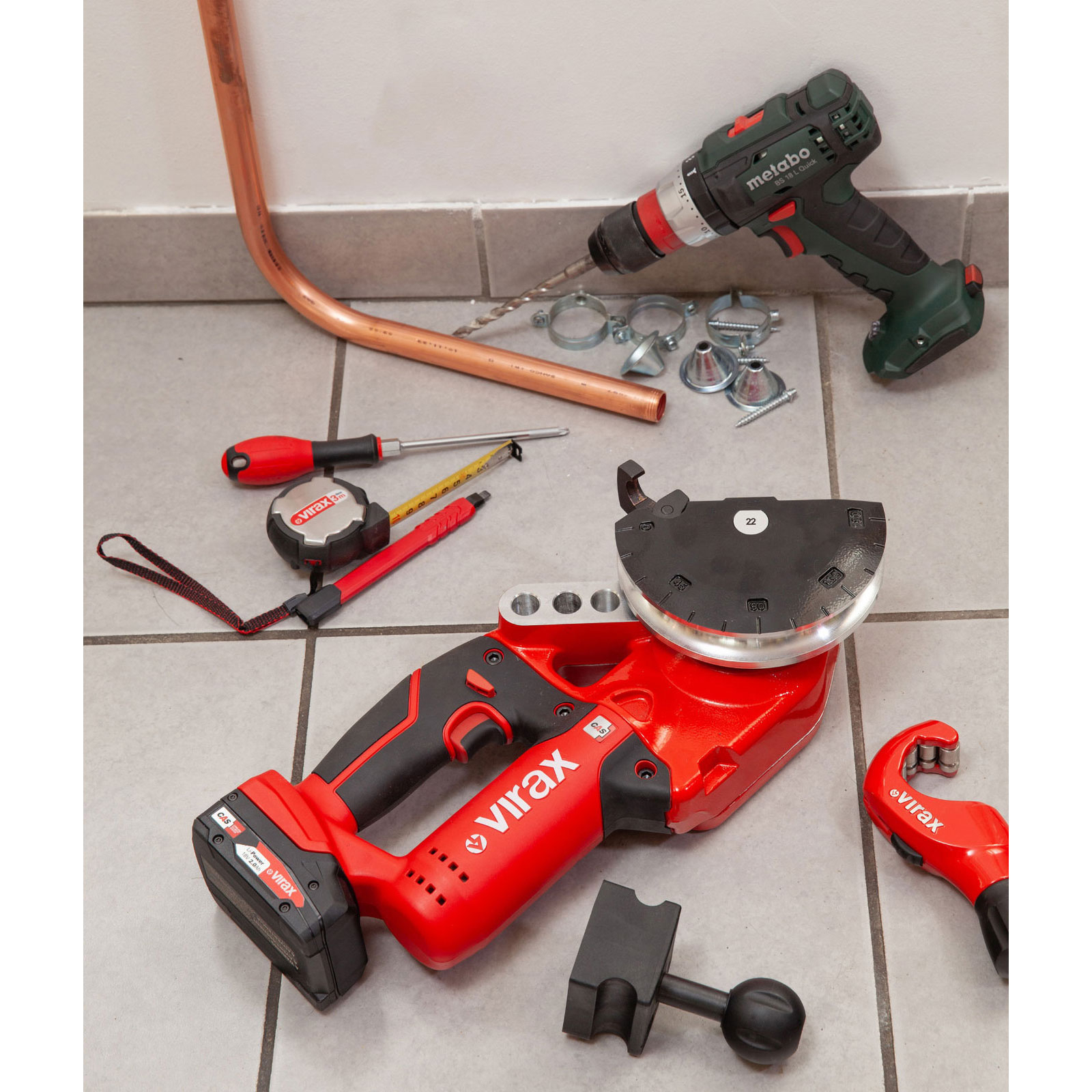 VIRAX MINISTEM BIEGER 18V 14-16-18-22MM KOMPAKTES und LEICHTES 18V Biegegerät 4,9 kg / 1x 2,0 Ah Akku + Ladegerät in Virabox - 251774