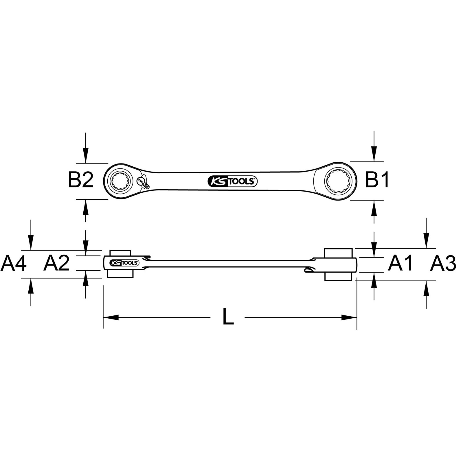 KS TOOLS 4 in 1 GEARplus umschaltbar Doppel-Ratschenringschlüssel 14 x 17 x 18 x 19 mm - 503.4657