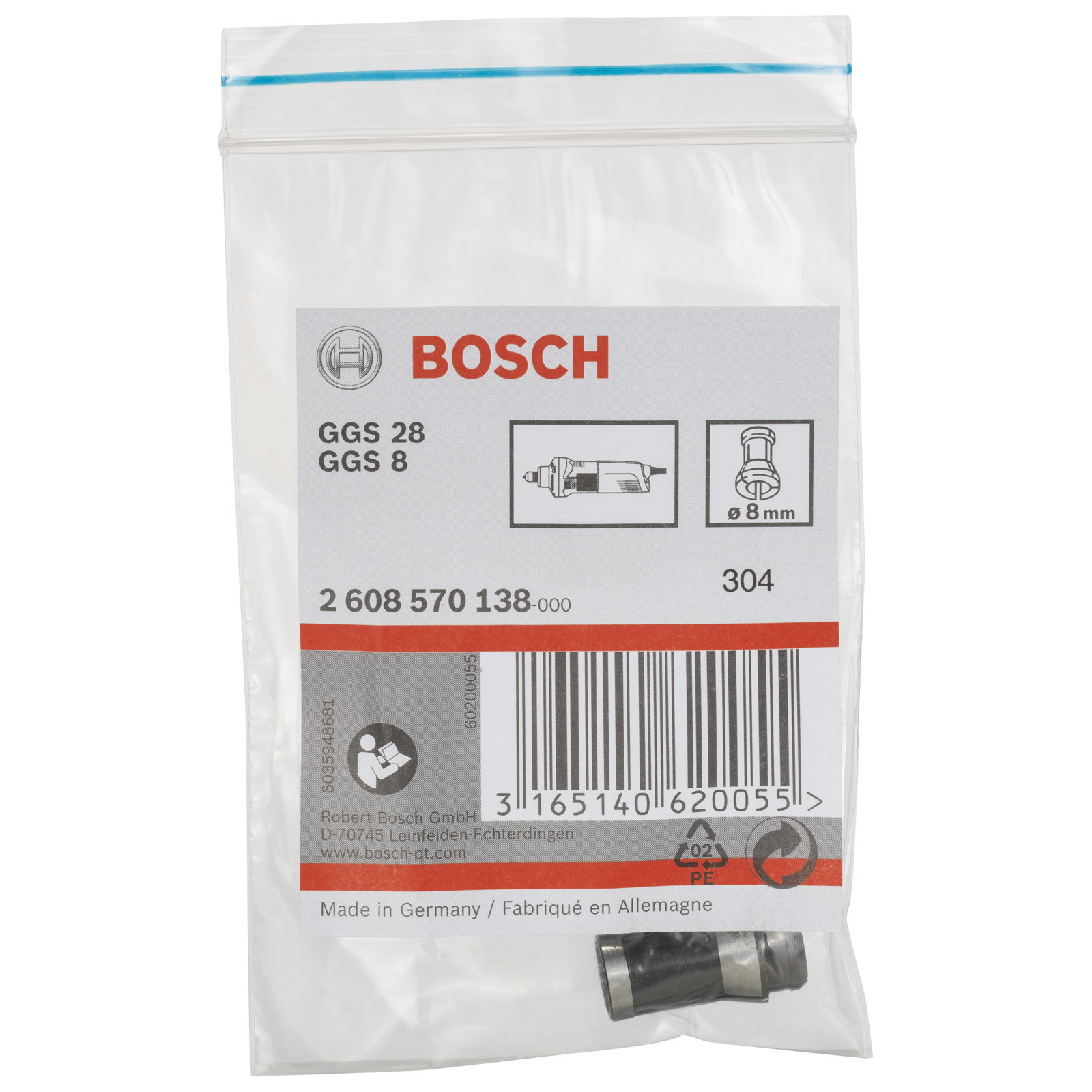 Bosch Spannzange ohne Spannmutter, 8 mm, für Bosch-Geradschleifer - 2608570138