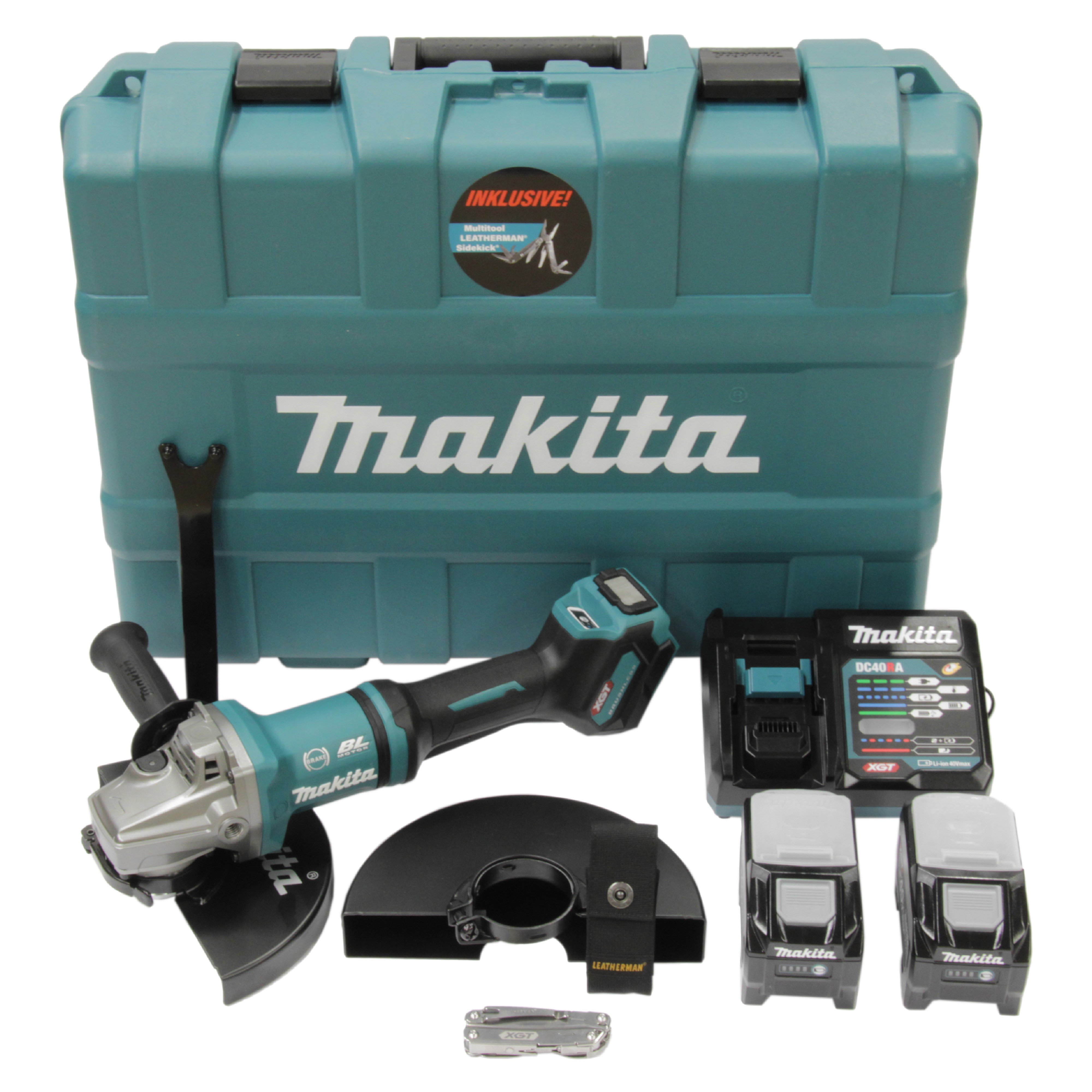 Makita GA038GT206 Akku-Winkelschleifer 40V max. / 2x 5,0 Ah Akku + Schnellladegerät im Transportkoffer + Side-Kick