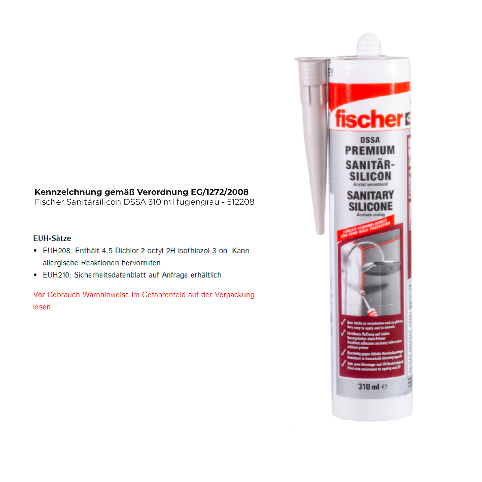 Fischer Sanitärsilicon DSSA 310 ml fugengrau - 512208