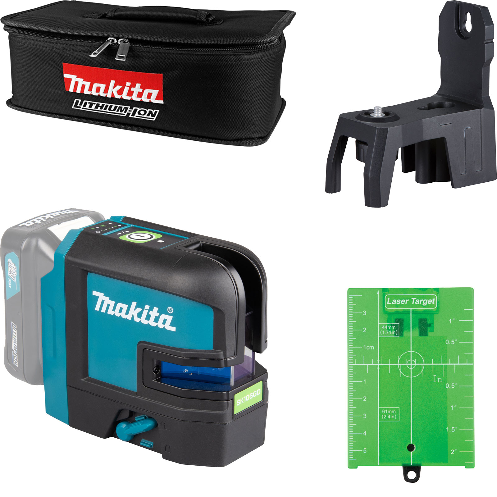 Makita SK106GDZ Akku-Kreuz Linienlaser grün 12 V max. Solo 4-Punkt-Projektion in Transporttasche