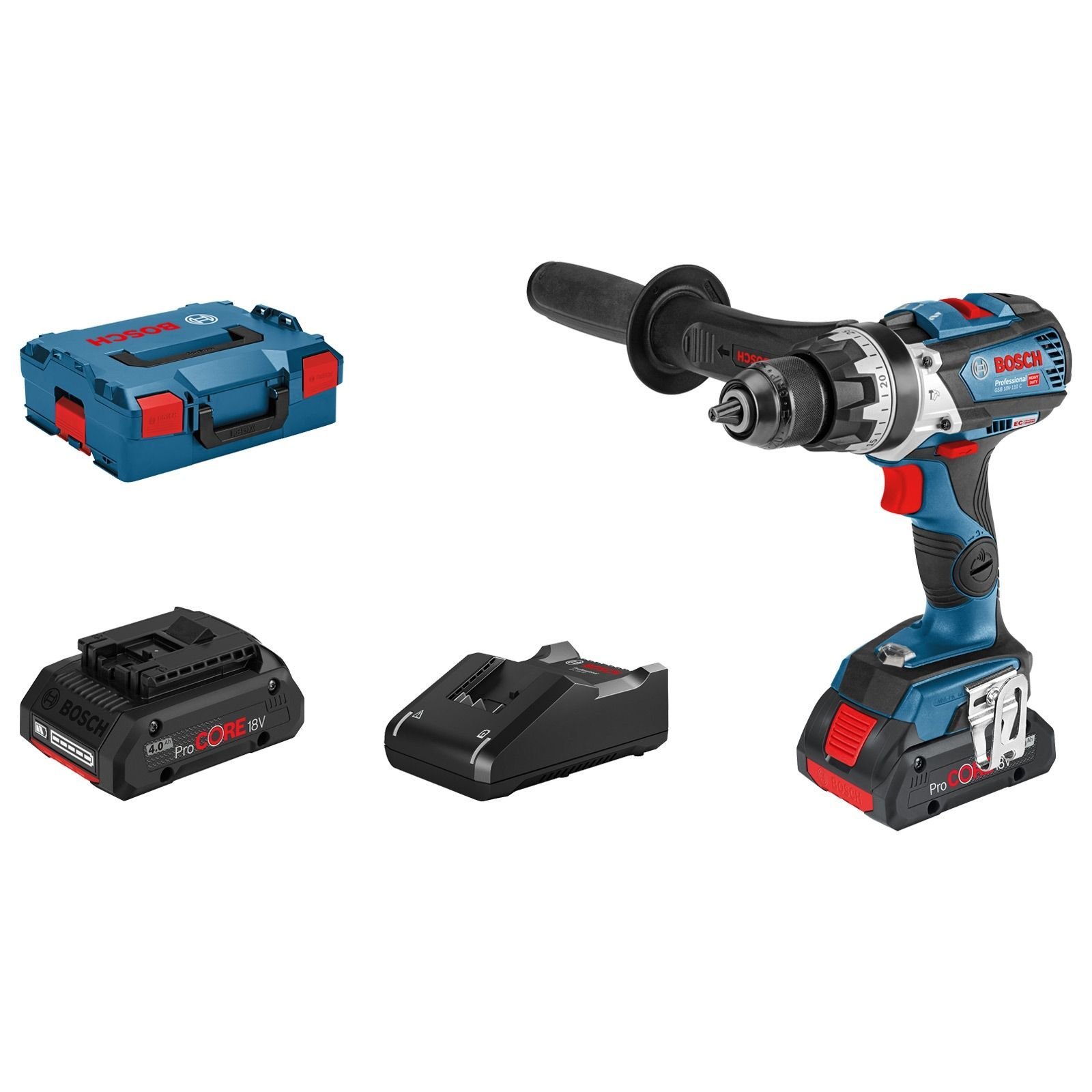 Bosch Akku-Schlagbohrschrauber GSB 18V-110 C / 2x 4,0 Ah ProCORE18V Akku + Ladegerät in L-Boxx - 06019G030B