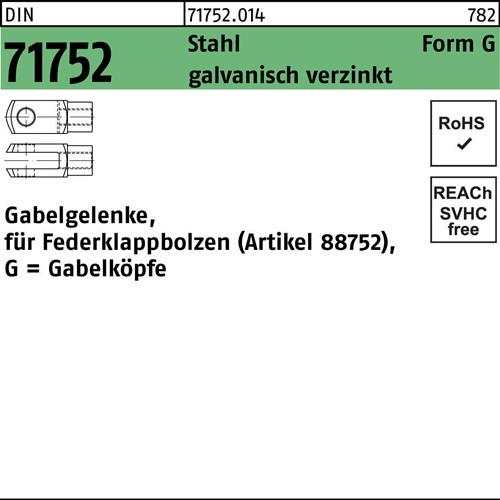 Gabelgelenk DIN 71752 f.Federklappbolzen G 16x64 Stahl galv.verz. 5St.