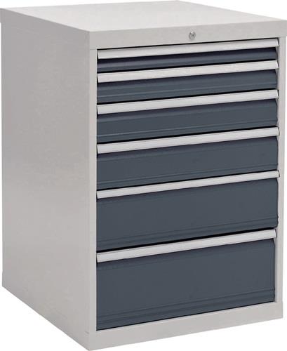 Schubladenschrank H1019xB705xT736mm lichtgrau/grau 6 Schubl.Vollauszug - 80700/1221AV 7035/7016