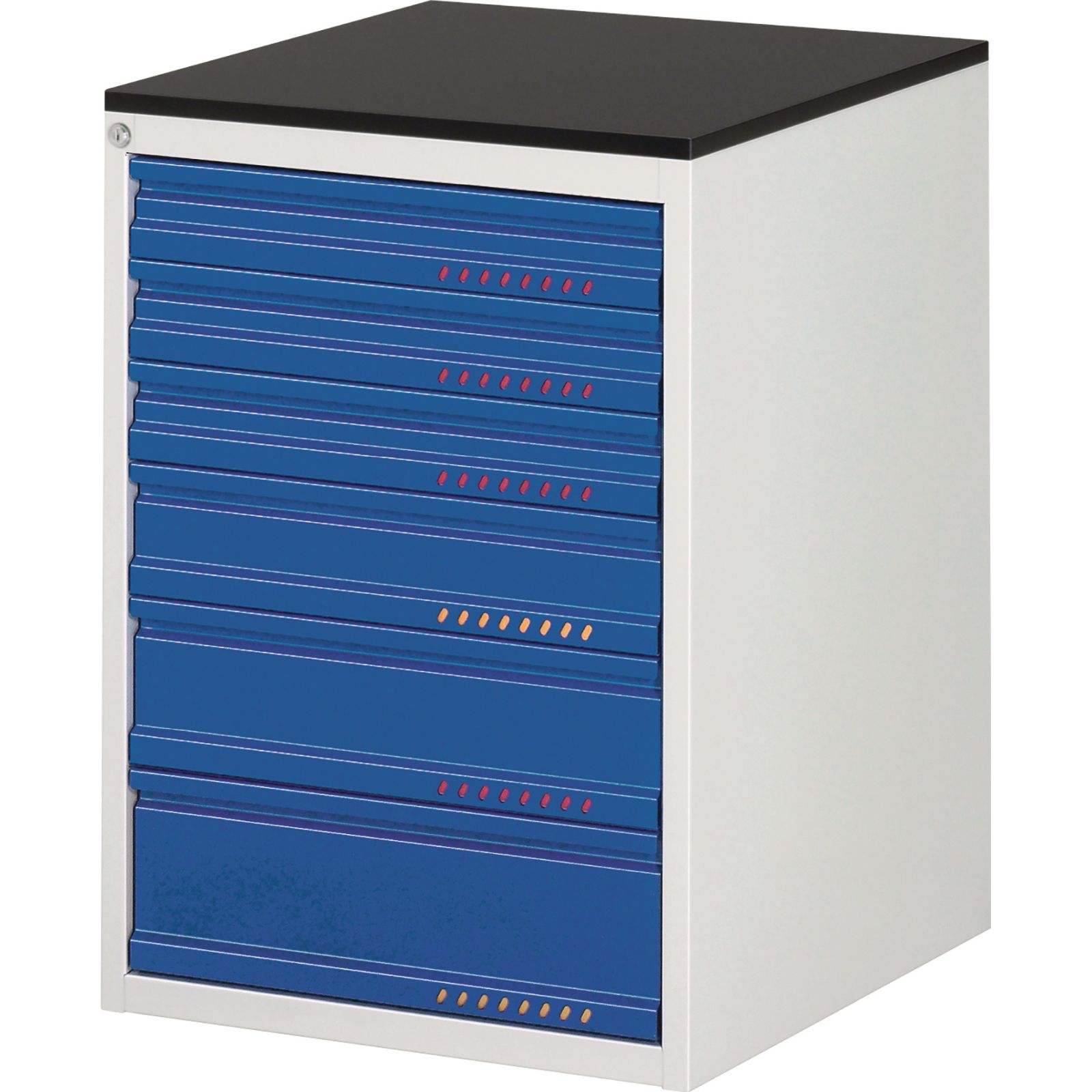 Schubladenschrank BK 650 H820xB580xT650mm lichtgrau/blau 6Schubl.Einfach.TECWERK