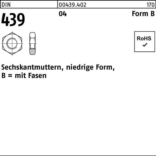 Sechskantmutter DIN 439/ISO 4035 FormB BM 4 Automatenstahl 1000 Stück