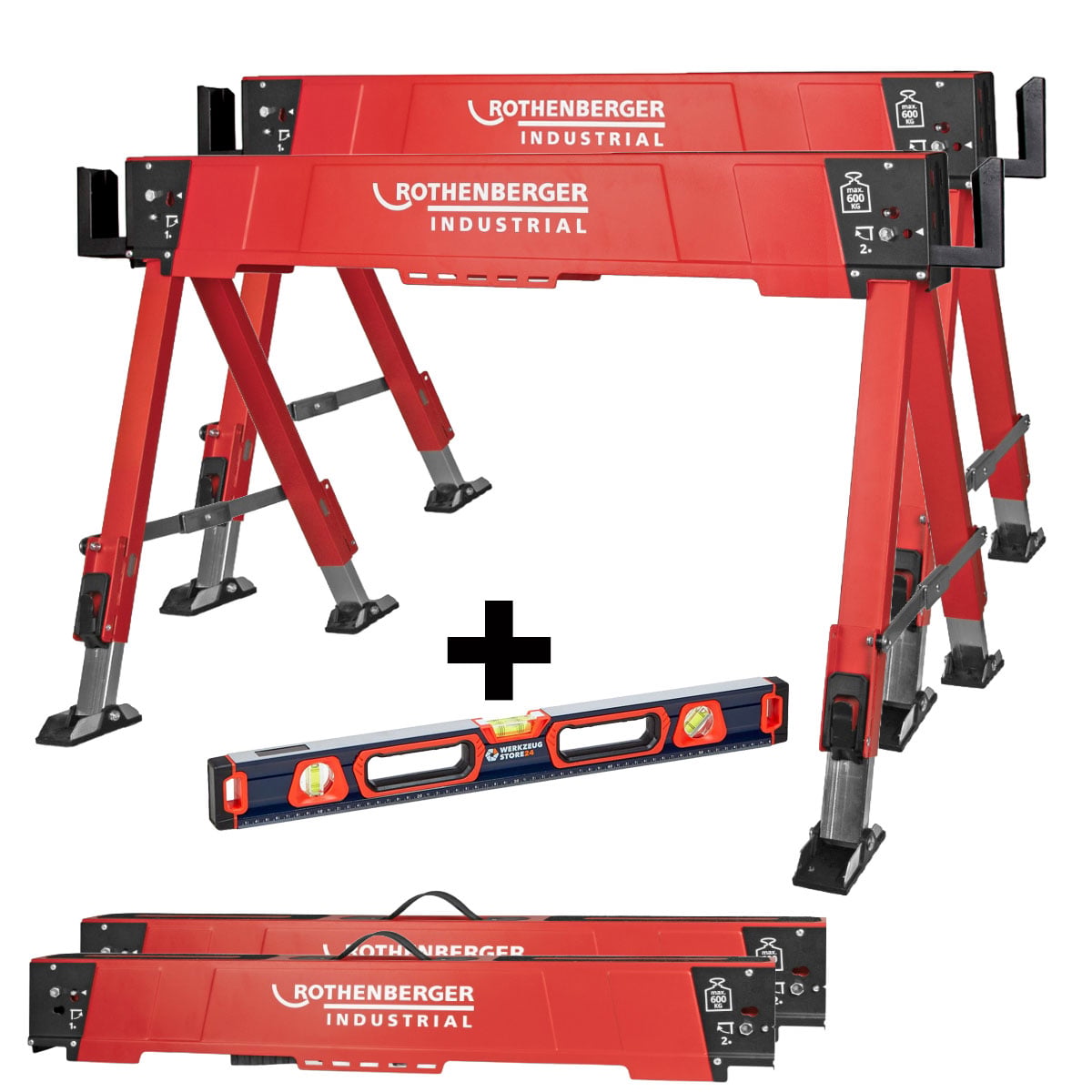 ROTHENBERGER Industrial DUO Falt Arbeitsbock + WS24 Premium Wasserwaage 60 cm - 1500005801