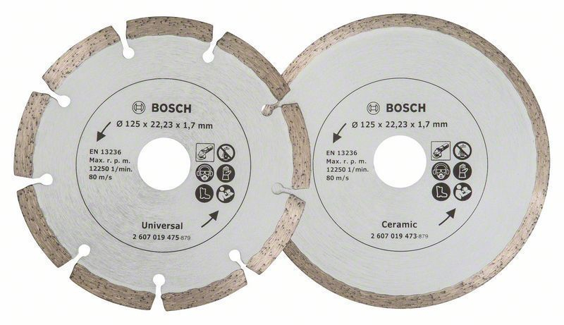 Bosch 2x Diamanttrennscheiben für Fliesen und Baumaterial, Durchmesser: 125 mm - 2607019484