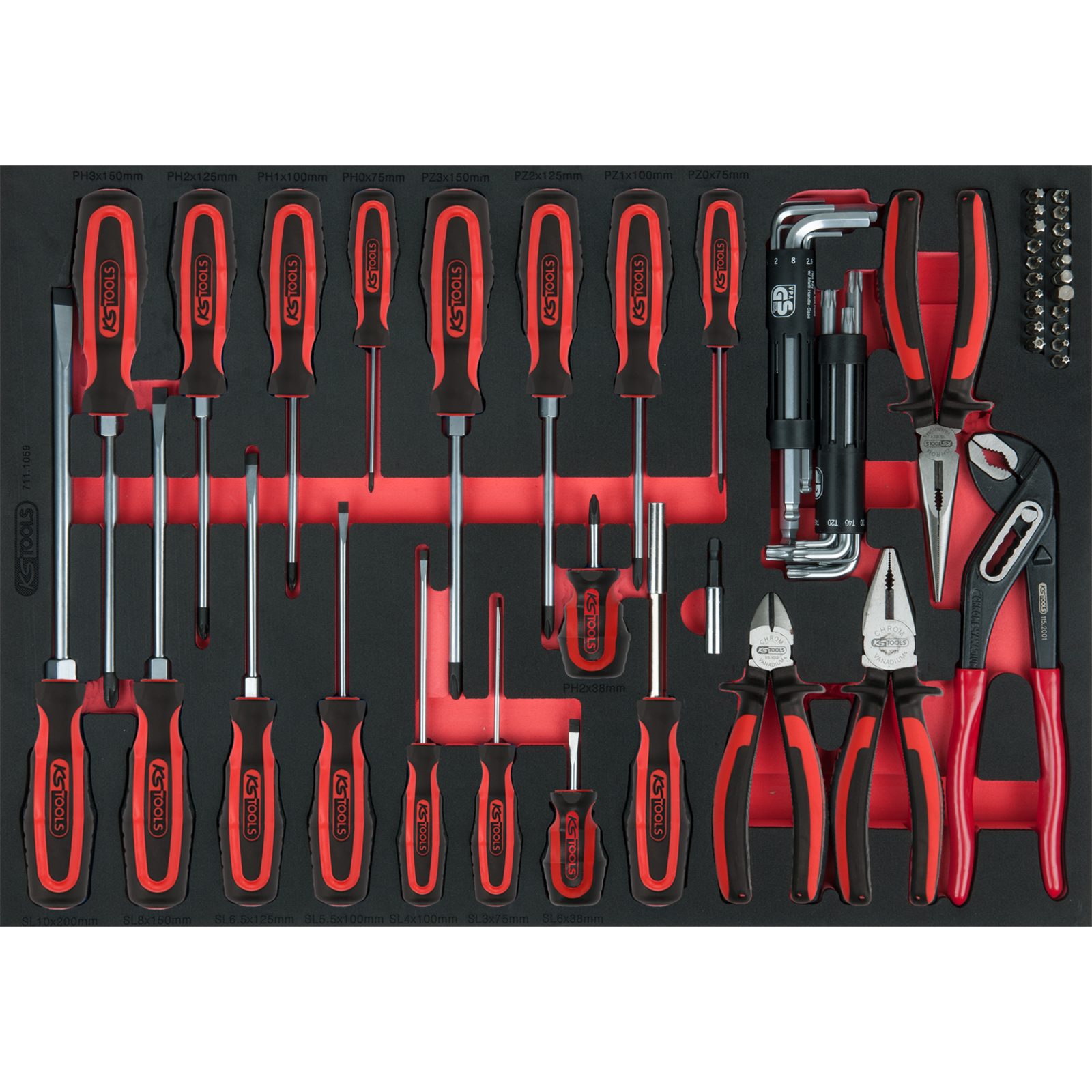 KS TOOLS Zangen- und Schraubendreher-Satz 59tlg. in 1/1 Systemeinlage - 711.1059