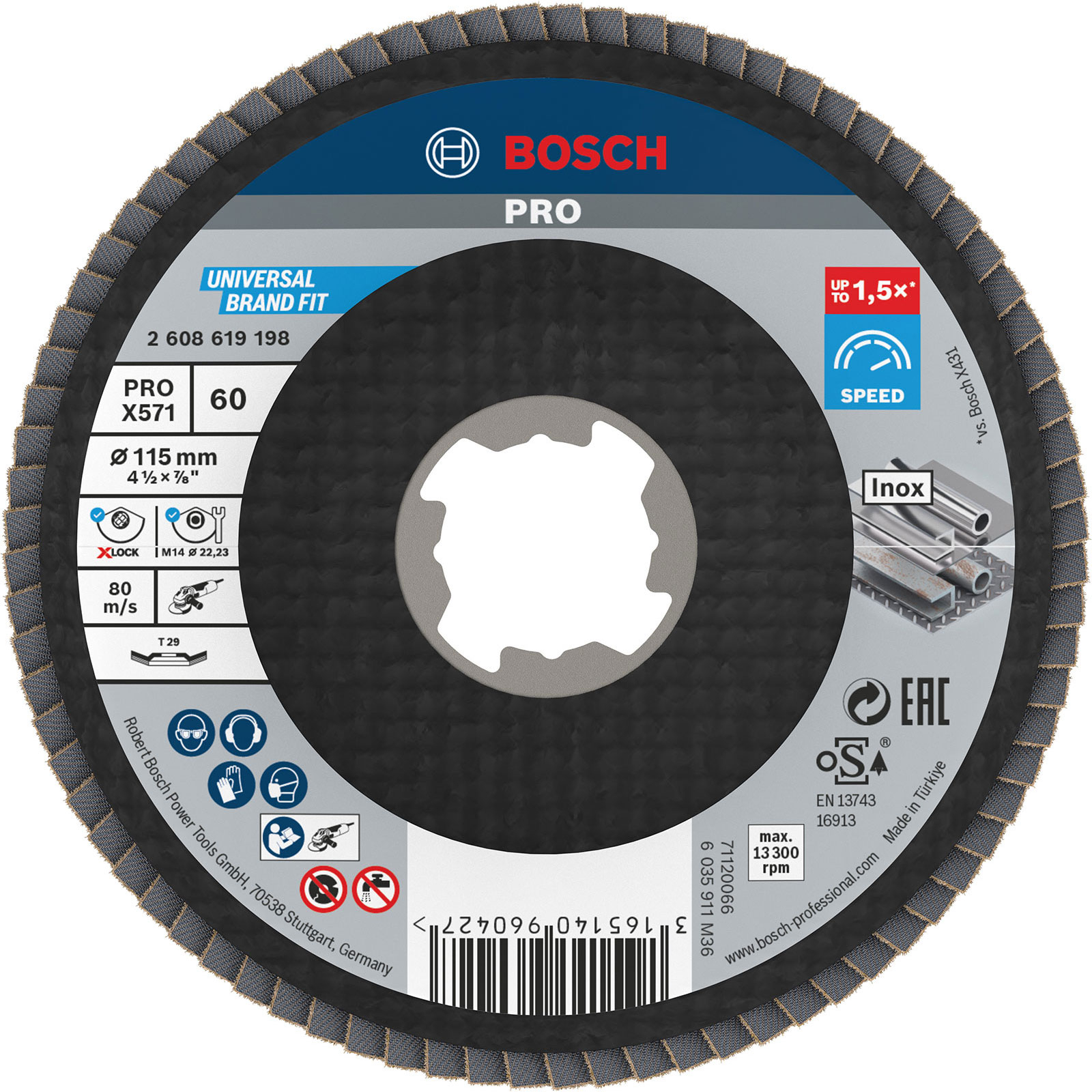 Bosch PRO X571 X-Lock Fächerschleifscheibe 115 mm G60 - 2608619198