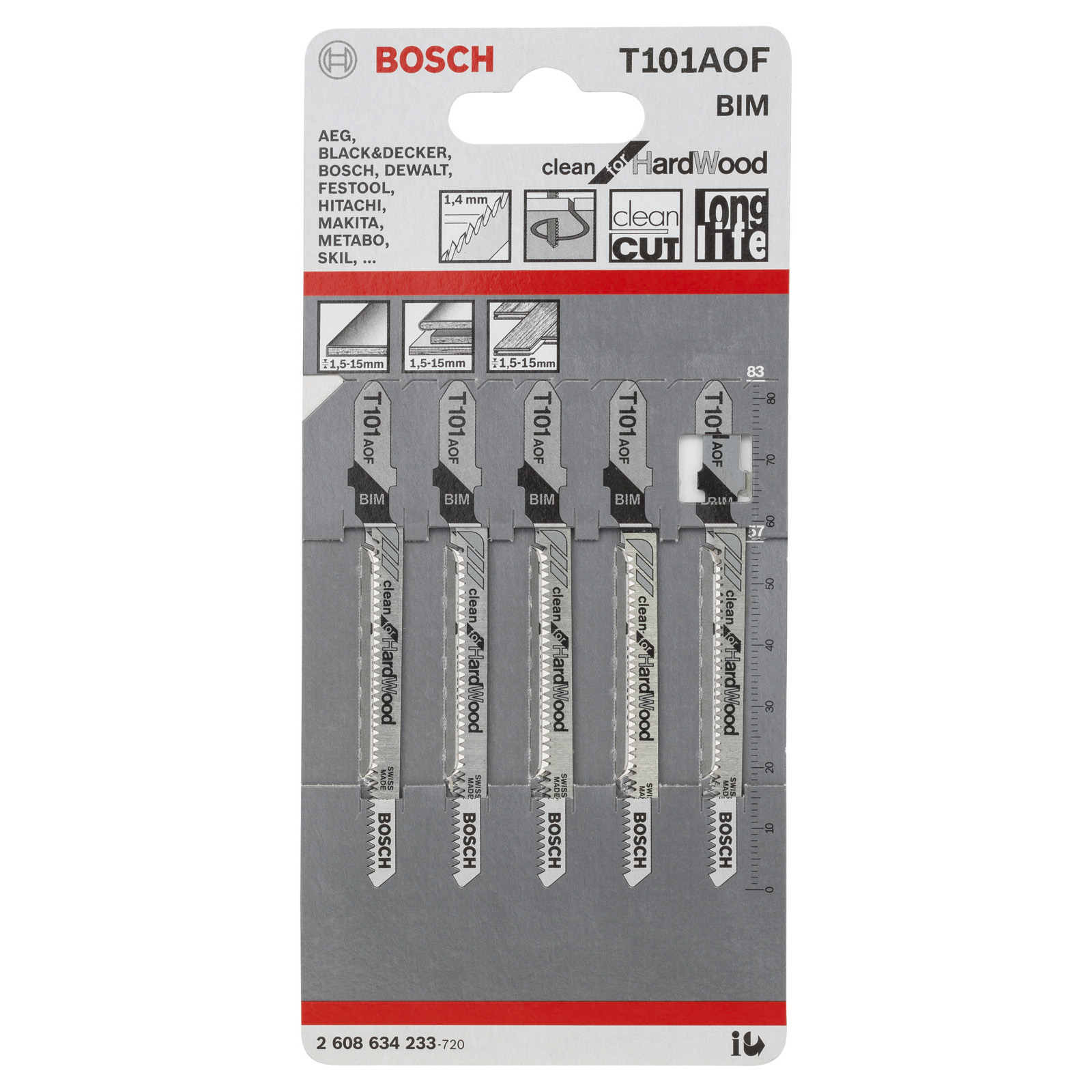 Bosch 5x Stichsägeblatt T 101 AOF Clean for Hard Wood - 2608634233