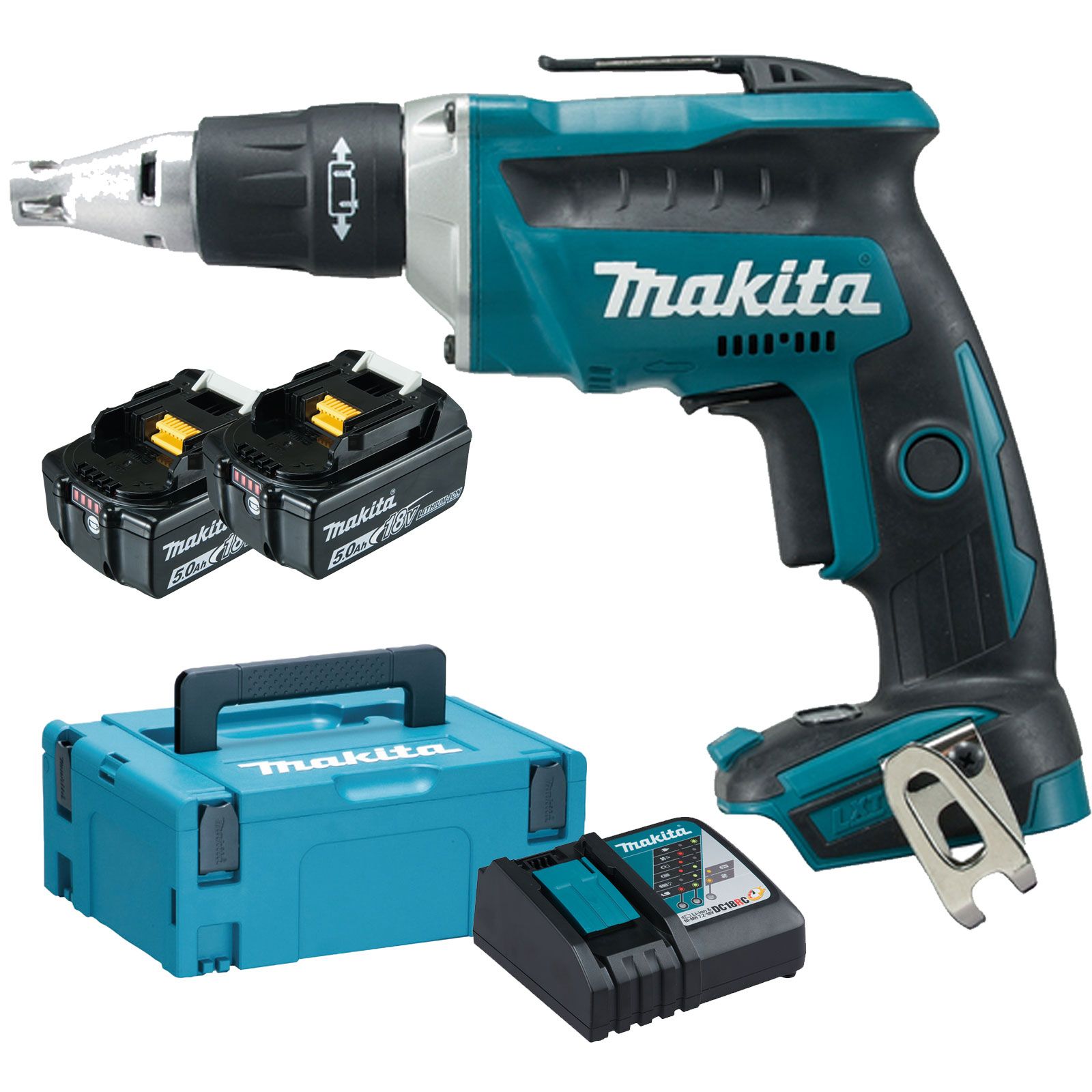 Makita DFS452RTJ Akku-Schnellbauschrauber 18 V / 2x 5,0 Ah Akkus & Ladegerät im Makpac