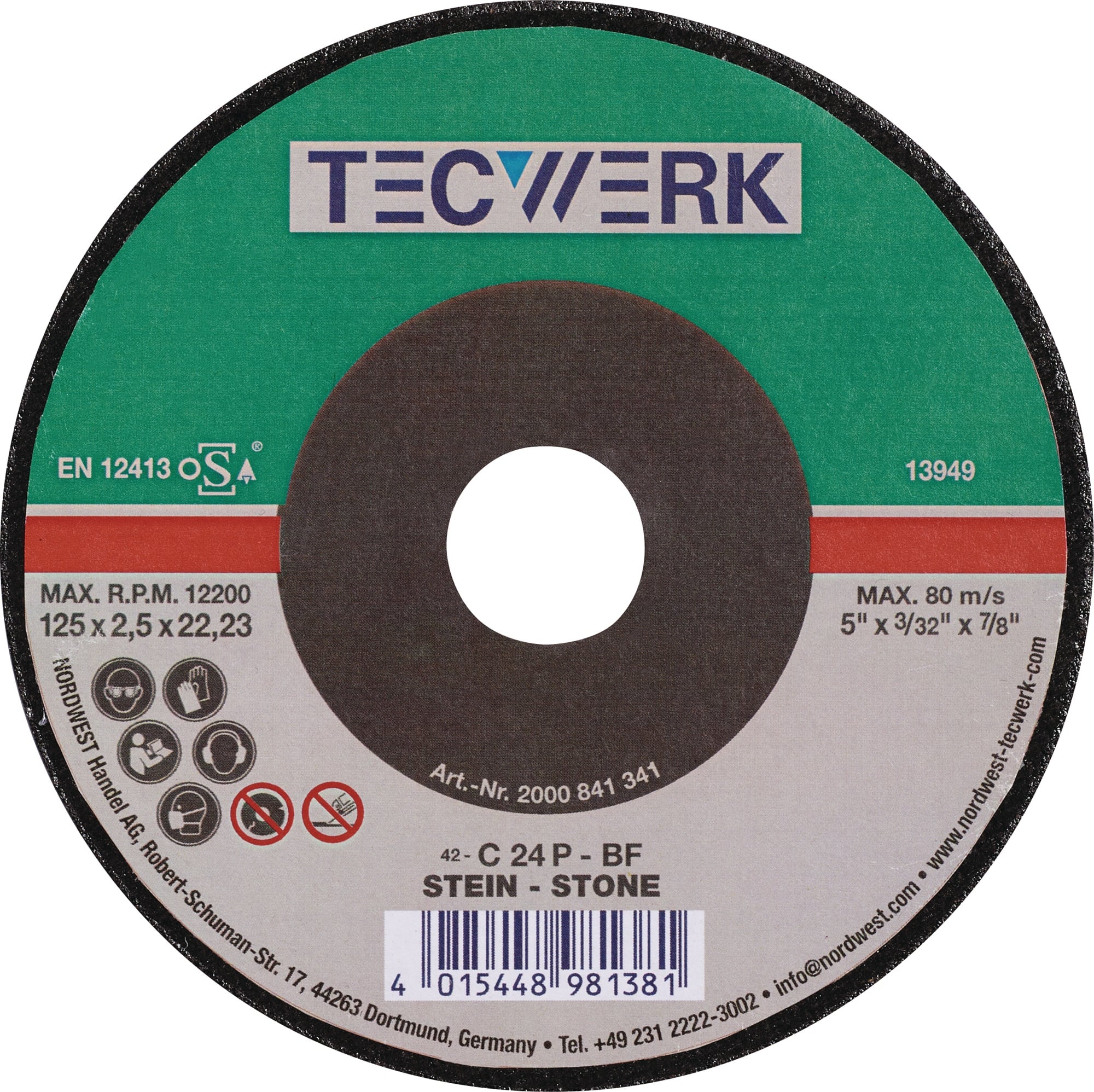 Trennscheibe STE D125x2,5mm gekr.STE Bohr.22,23mm TECWERK