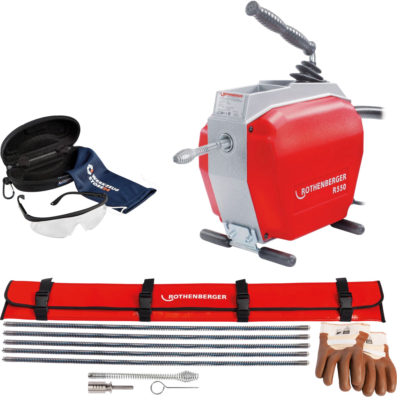 ROTHENBERGER R550, 230V, mit Führungsschlauch + Spiralen Starterset, 13mm + Schutzbrille - 72686-1500005712-Set