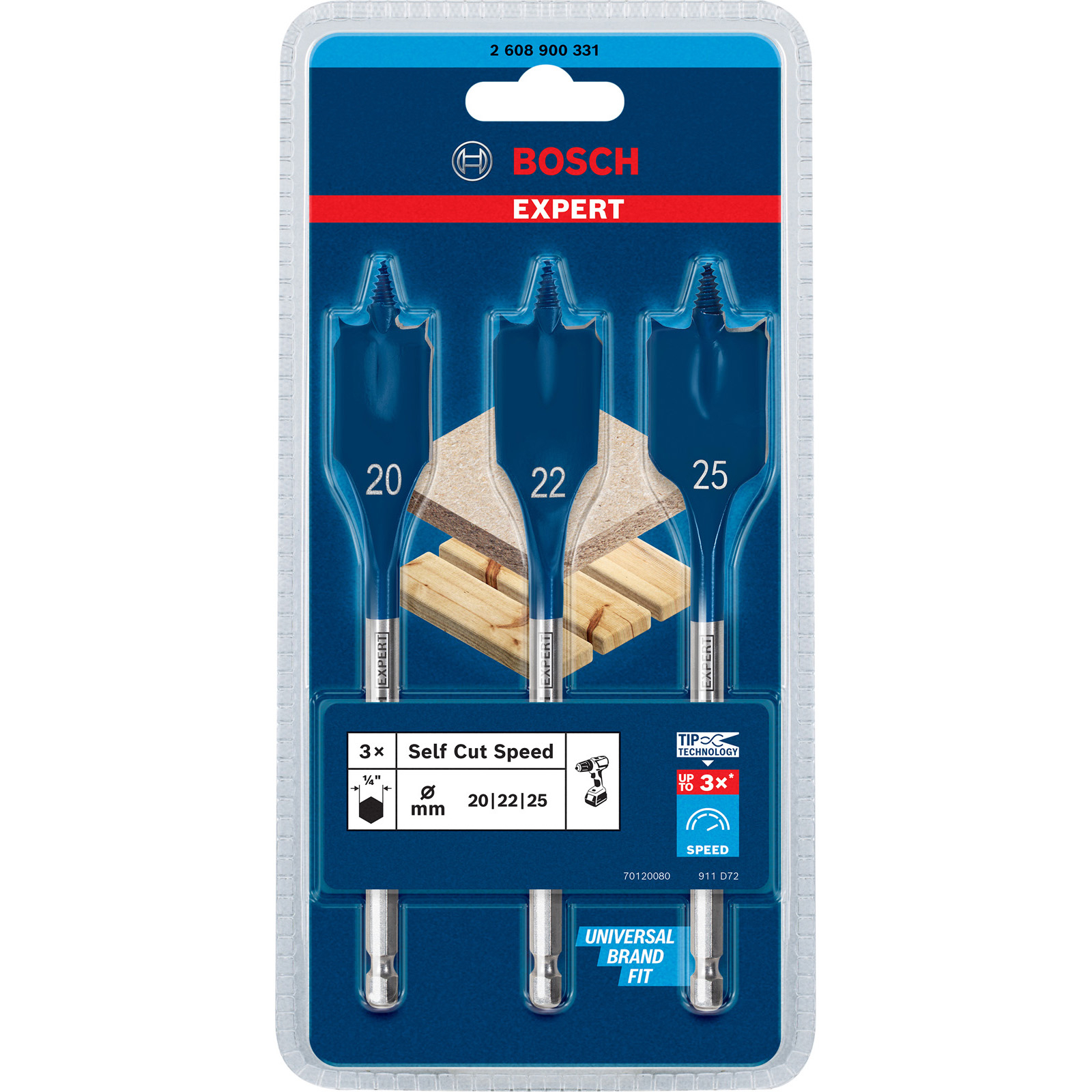 Bosch Expert SelfCut Speed Flachfräsbohrer-Set 20/22/25 mm 3tlg. - 2608900331