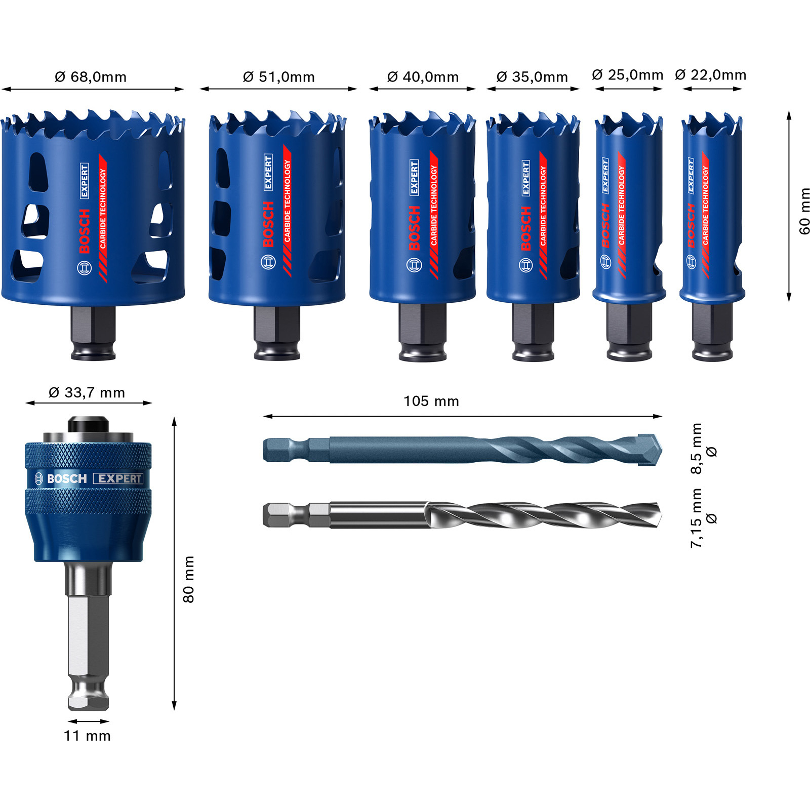 Bosch Expert Tough Material Lochsäge-Set 22/25/35/40/51/68 mm 9tlg. - 2608900446