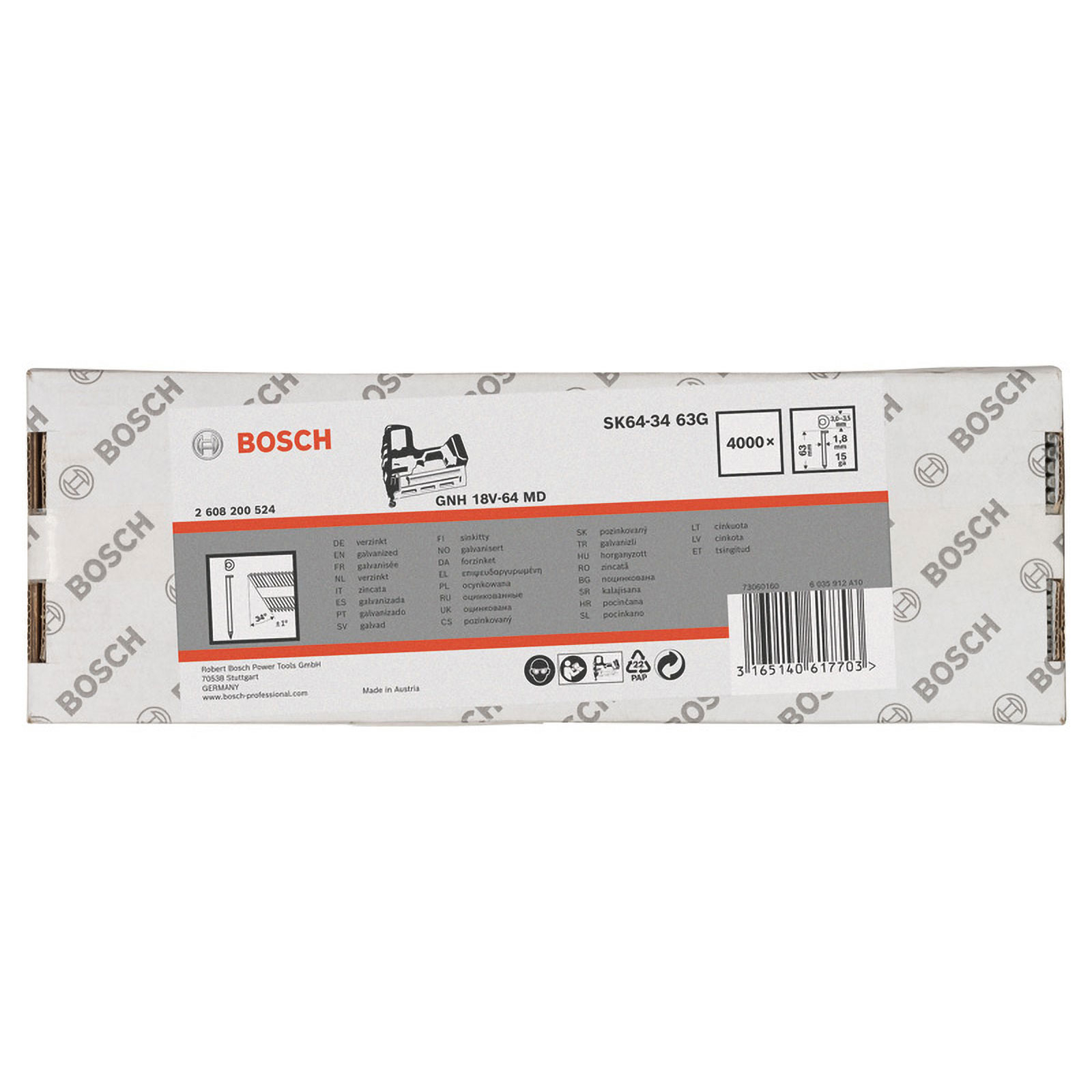 Bosch DA Senkkopf-Stift, SK64-34 63G,  1,8mm, 63mm, verzinkt, 4000er-Pack - 2608200524