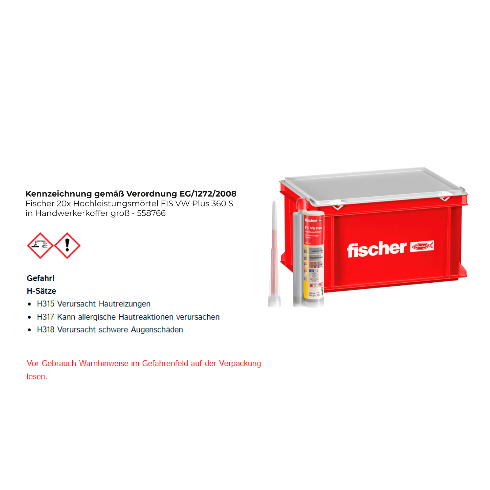 Fischer 20x Hochleistungsmörtel FIS VW Plus 360 S in Handwerkerkoffer groß - 558766