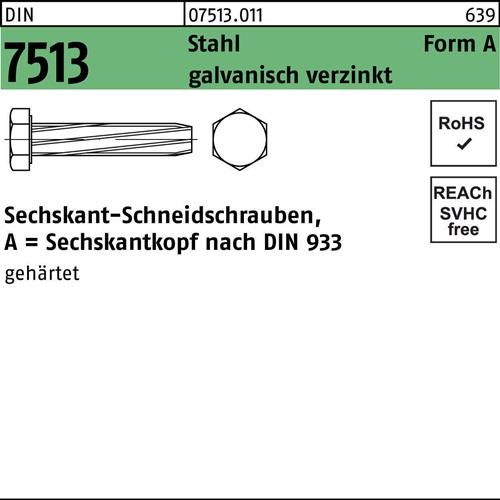Gewindeschneidschraube DIN 7513 FormA Sechskant AM 5x16 Stahl galv.verz. 1000St.