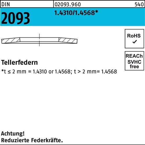 Tellerfeder DIN 2093 20x10,2x0,9 1.4310/1.4568 200 Stück