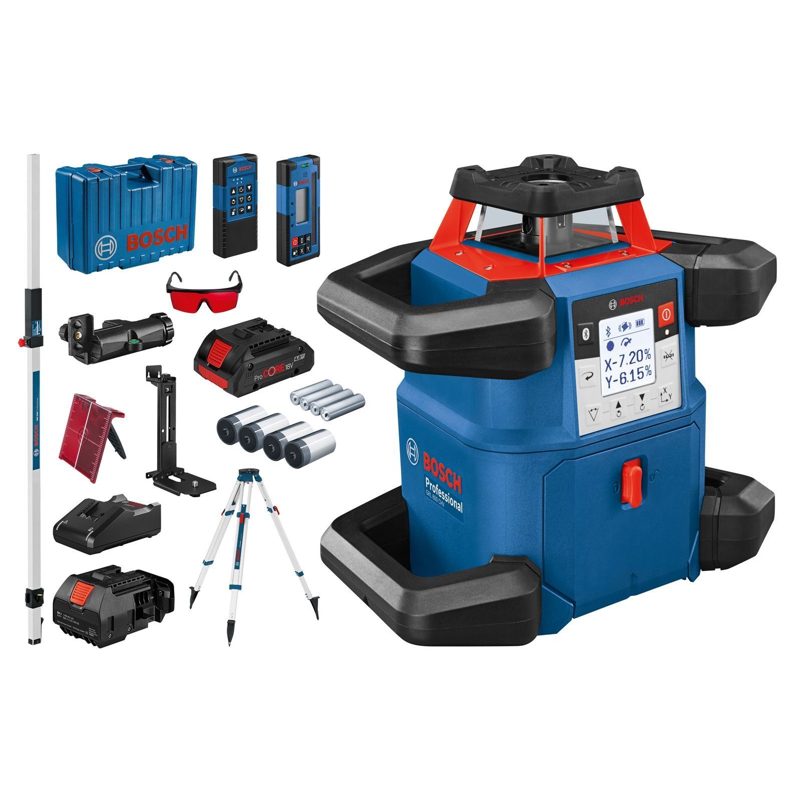 Bosch Rotationslaser GRL 600 CHV 18 V / 1x 4,0 Ah ProCORE Akku + Ladegerät + Messstab + Stativ inkl. Zubehör-Set in Koffer - 06159940P5