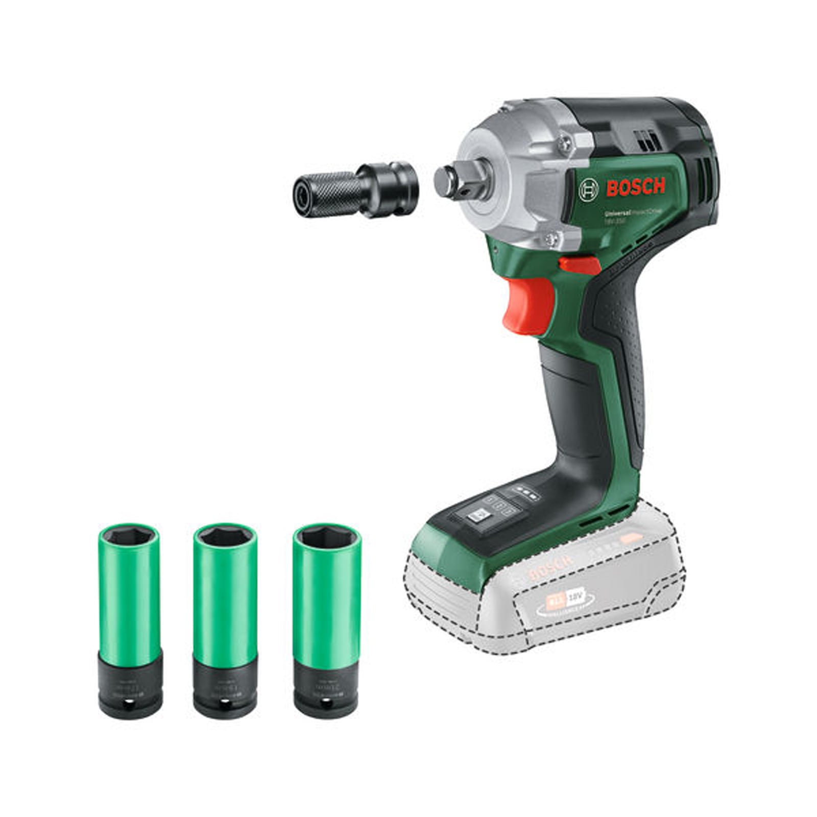 Bosch Akku-Drehschlagschrauber UniversalImpactDrive 18V-350 + 3 x Steckschlüssel