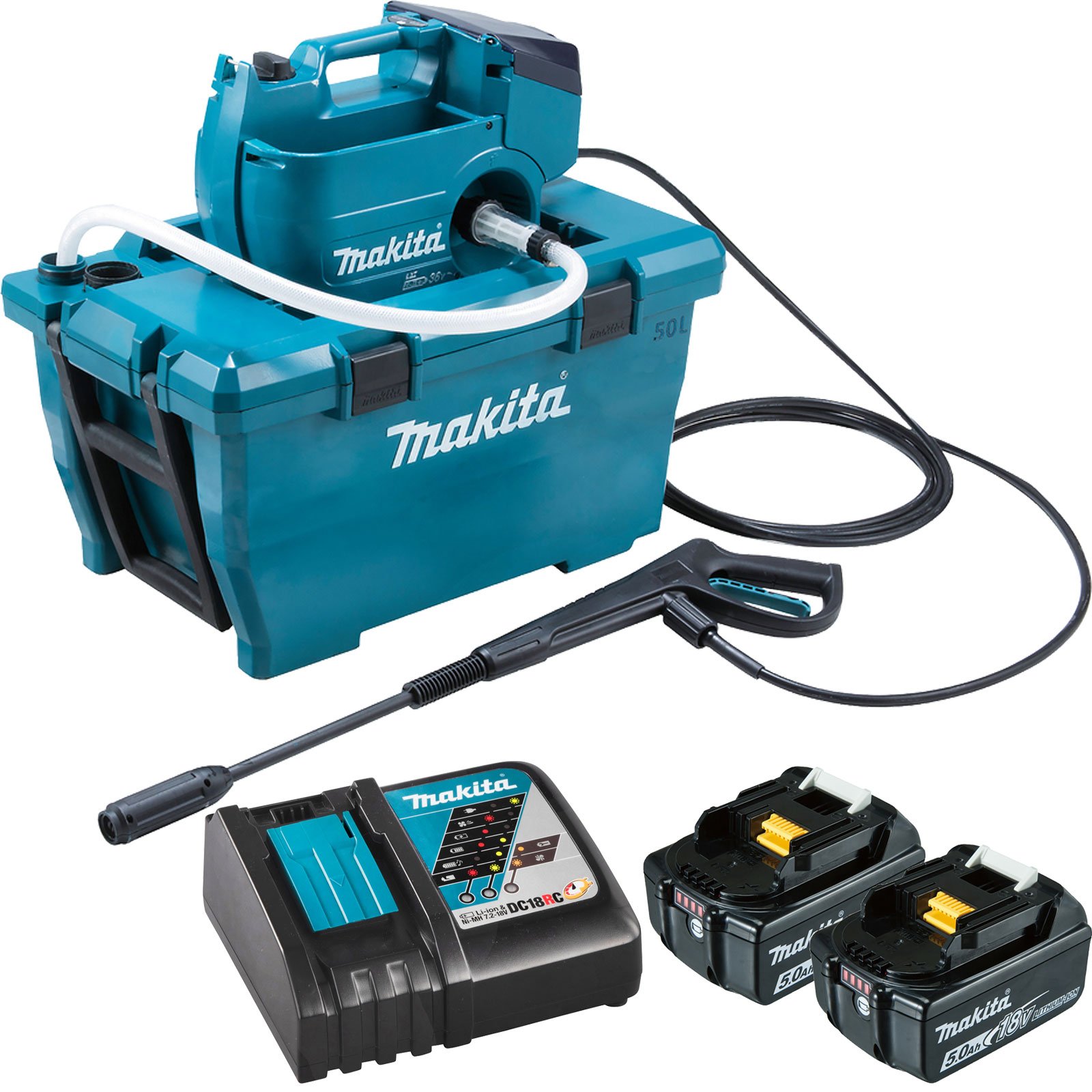 Makita DHW080RTE Akku-Hochdruckreiniger / 2x 5,0 Ah Akku + Ladegerät