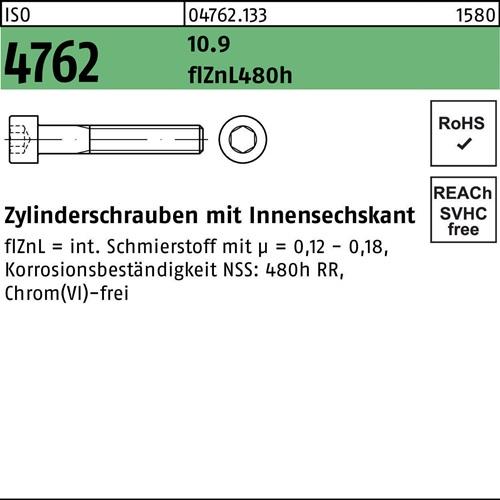 Zylinderschraube ISO 4762 Innen-6kt M10x35 10.9 zinklamellenb. 100St.