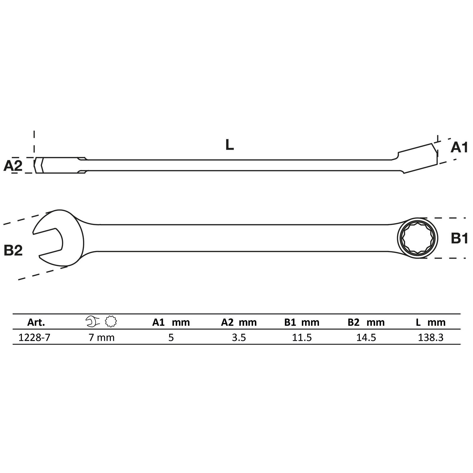 BGS Maul-Ringschlüssel extra lang SW 7 mm - 1228-7