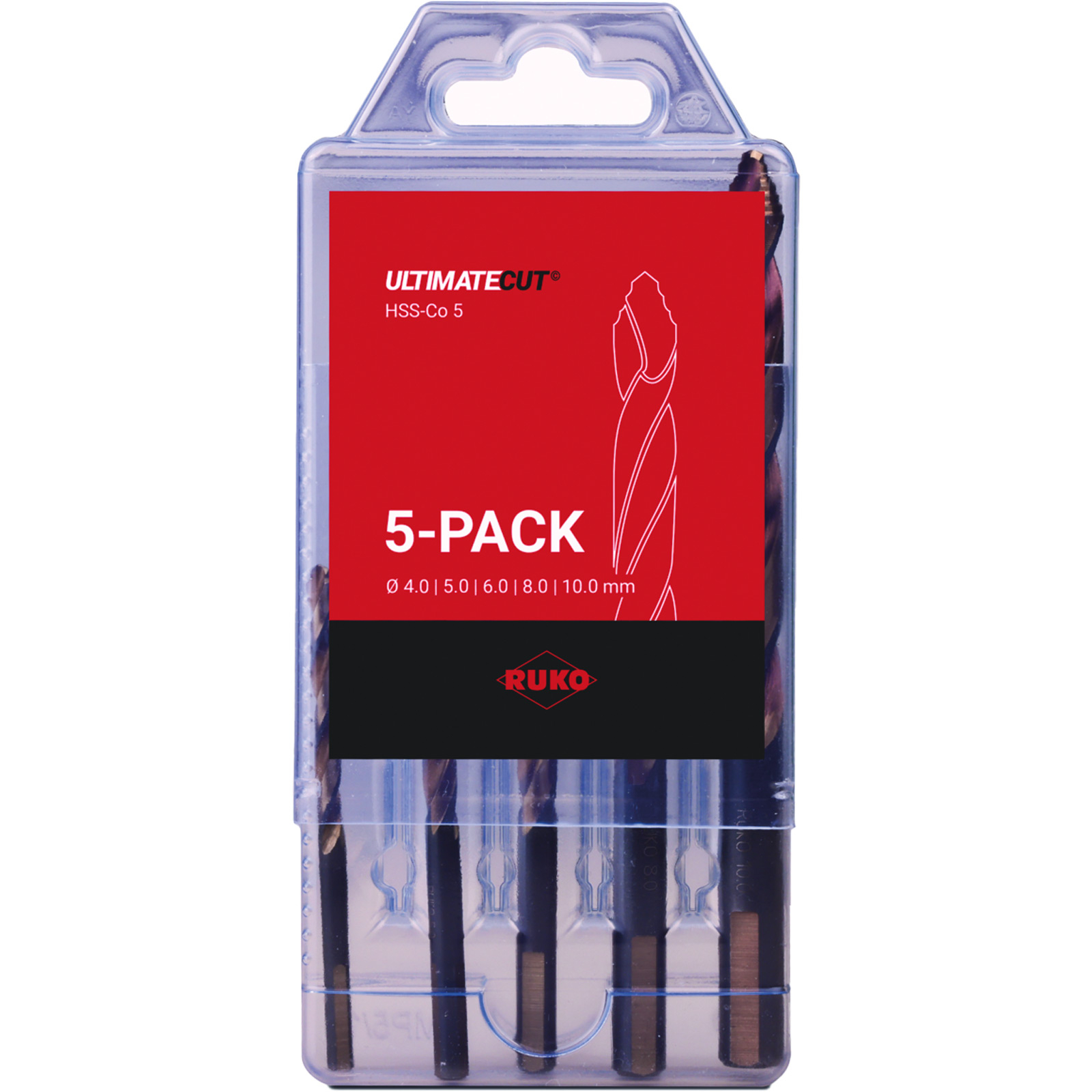 RUKO ULTIMATECUT Spiralbohrer-Satz DIN 338 Typ FLOWSTEP® HSS-Co 5 - 5-tlg. in Kunststoffbox - 259205ERO
