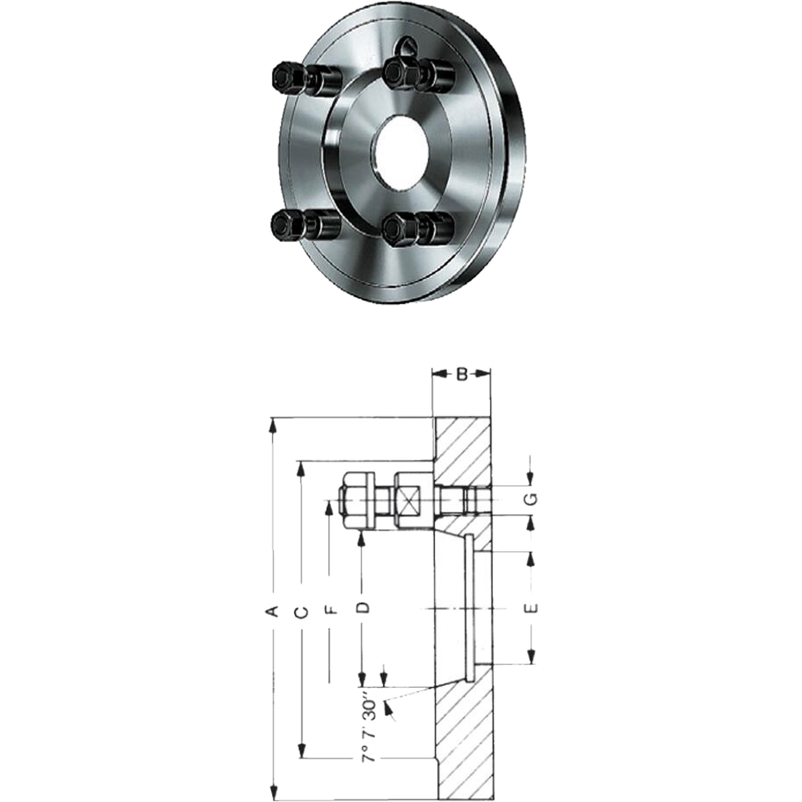 Röhm Kurzkegelflansch, Außen-Ø 200, Kurzkegel 6, ISO 702-3 - 319657