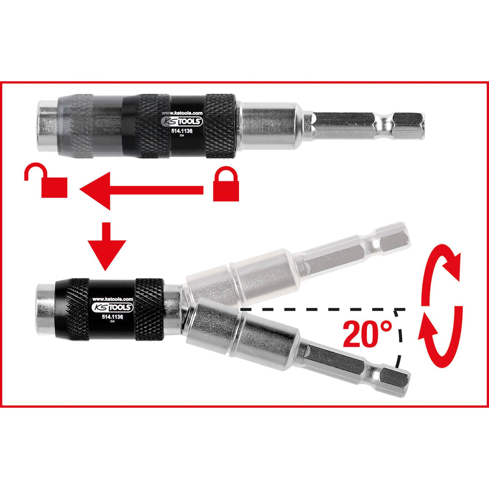 KS TOOLS 1/4" Magnetischer Schnellwechsel-Bithalter mit Gelenk - 514.1136