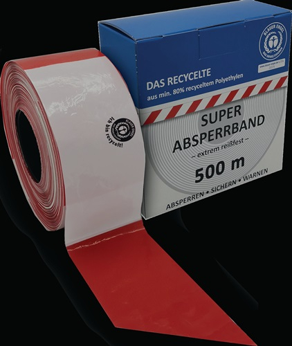 KELMAPLAST Absperrband 500 m x 80 mm rot/weiß geblockt recycelt - 2500000800500159901000051.